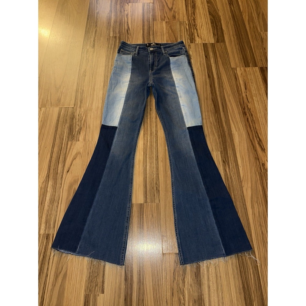 Hollister Women's‎ Sz 5 R Patchwork Festival High Rise Flare Jeans Color Block